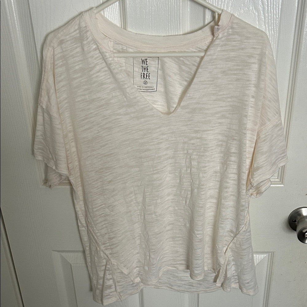 We The Free Light Cream Slub Notch V-Neck Tee